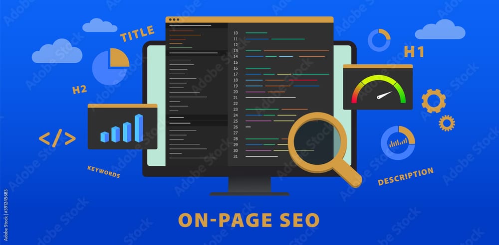 2. How SEO & Quality Content Improve User Engagement. Adobe stock image description: On-page SEO (Search Engine Optimization) website vector banner concept.